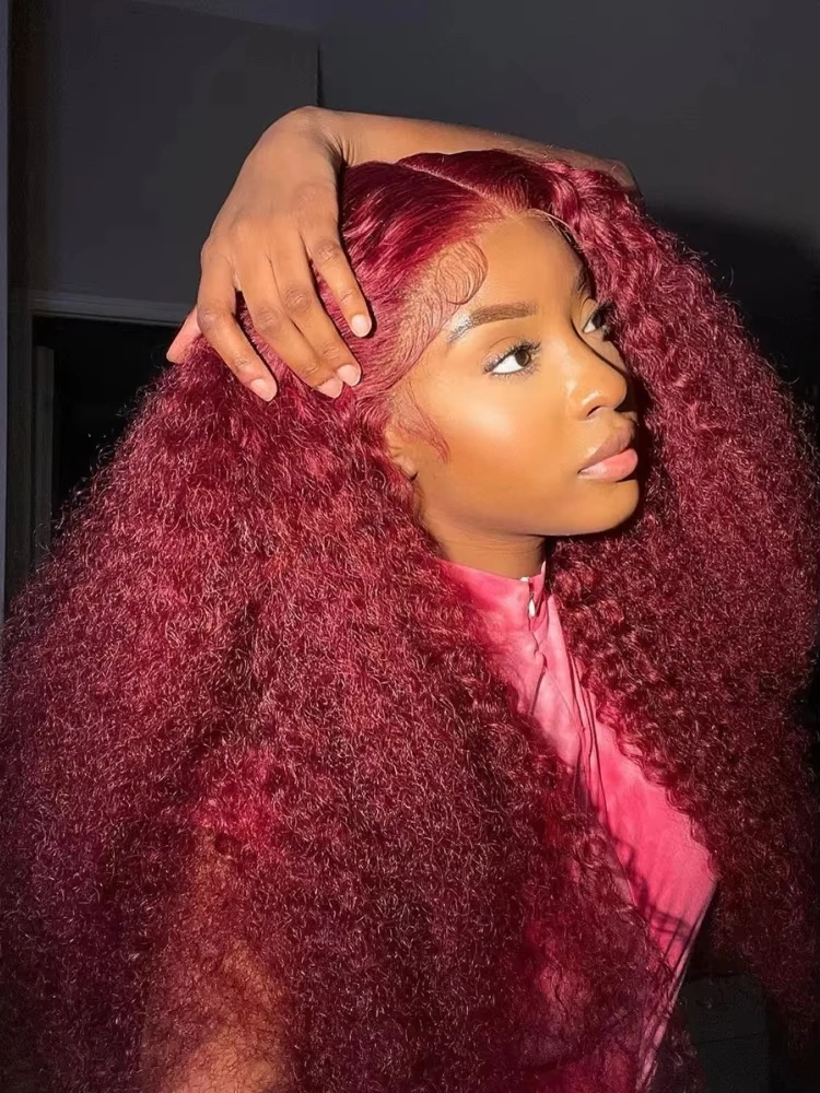 

250% Density 30 Inch 99J Burgundy Curly 13x6 HD Lace Frontal Human Hair Wig Wet And Wavy 99J Red Colored Deep Wave Wig For Women