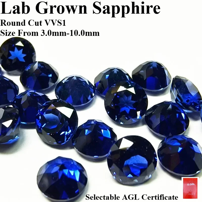 

q-High Quality Lab Grown Sapphire Round Cut Royal Blue Color Gems Charms Ring Necklace Main Materials Selectable Certificate