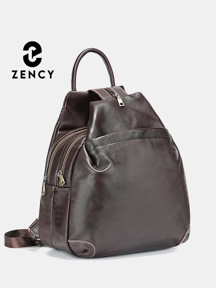 

Zency Genuine Leather Women's Designer Backpacks High Quality Travel Shoulder Anti theft Satchel Rucksack