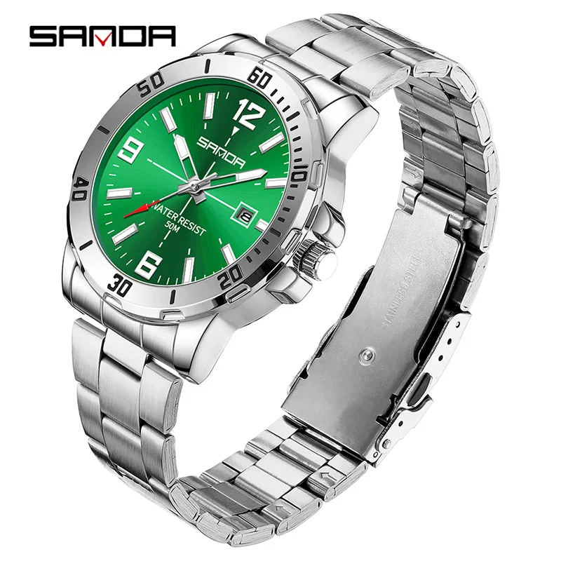 SANDA 3265 Reloj de cuarzo para hombre Reloj de pulsera con calendario y banda impermeable con luz nocturna y esfera grande simple y moderno