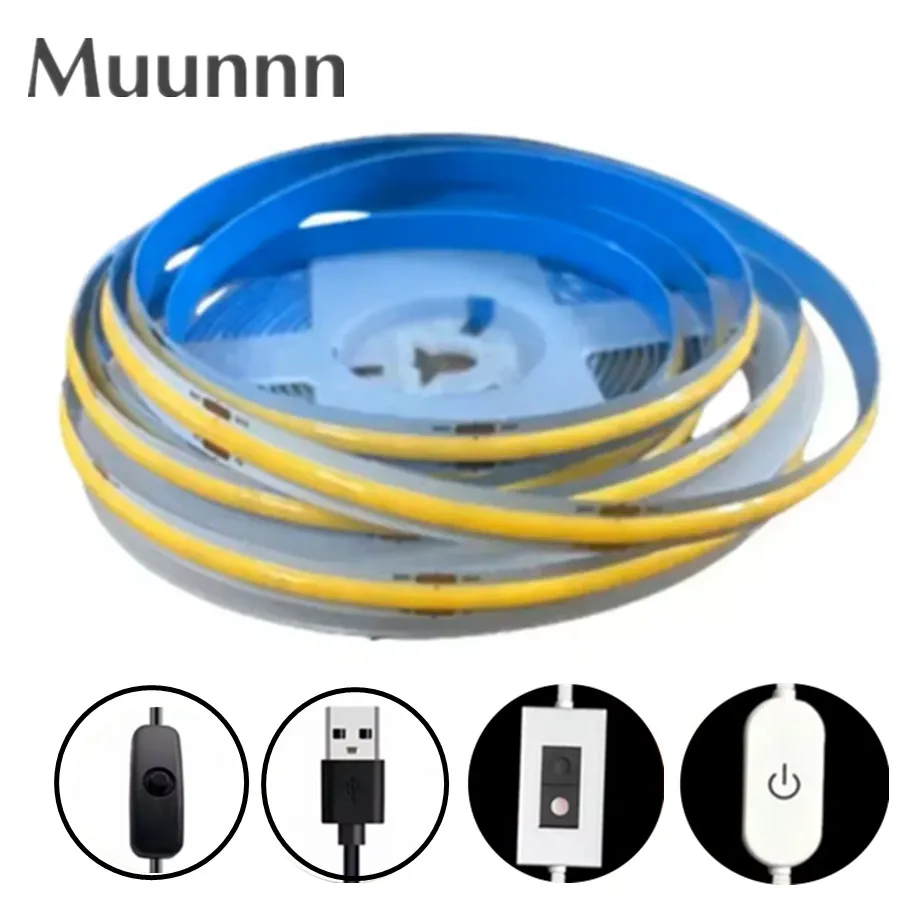 

3M 4M 5M 5V USB LED COB Light Strip Touch Linear Dimming Flexible Diode Tape Indoor Lighting TV Mirror Backlight Room Decor