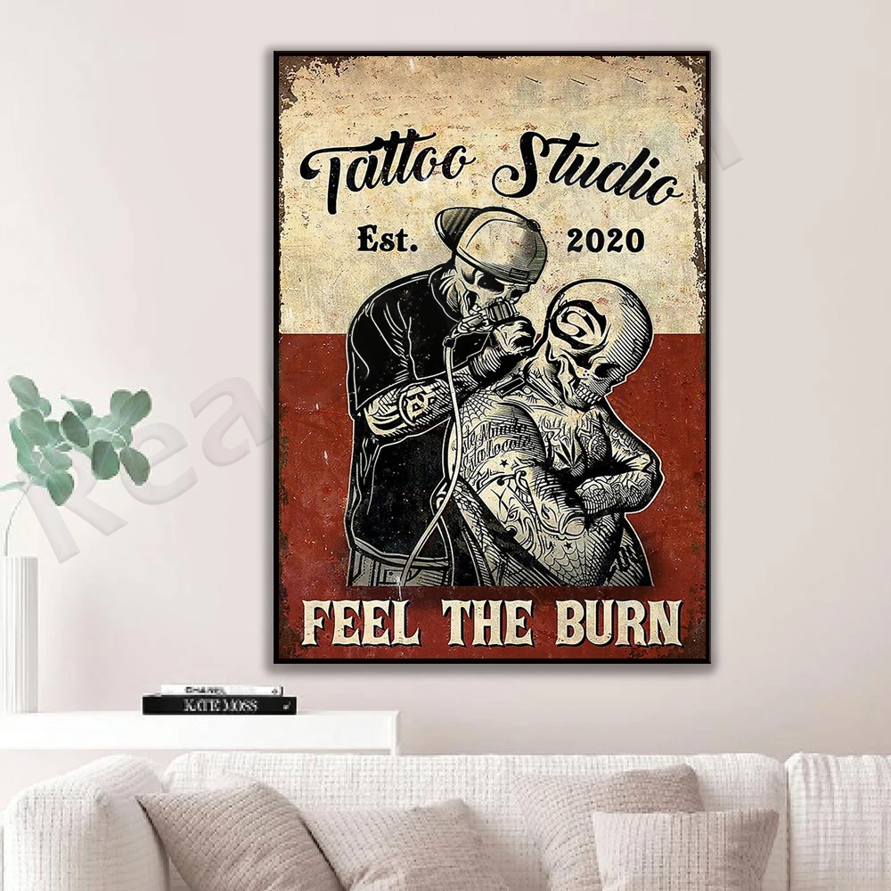 tattoo studio feel the burn poster, tattoo print, tattoo art deco canvas print poster