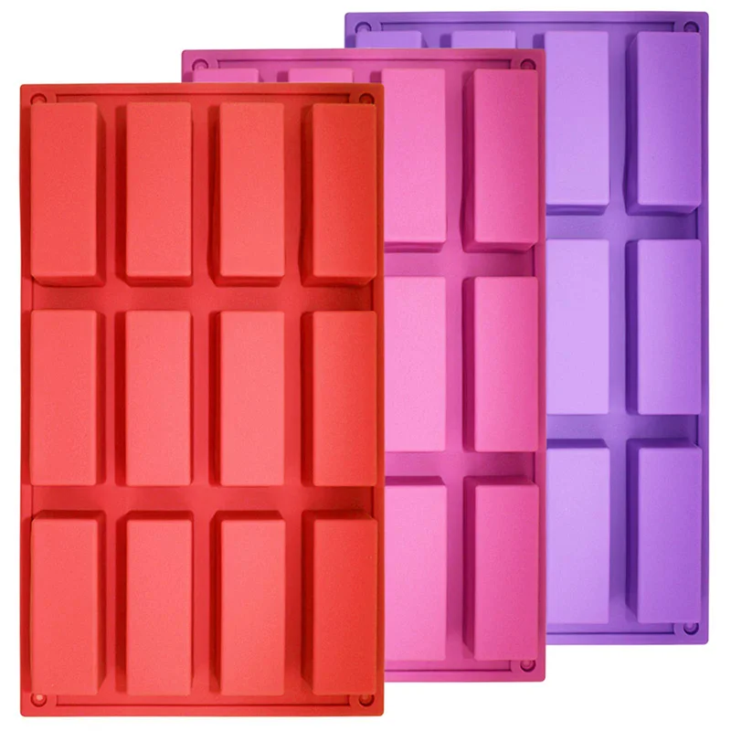 3 moldes rectangulares de silicona, 12 moldes de barras proteicas de cavidad barras energéticas barras de caramelo, pan de caramelo, panecillos, pasteles de queso, moldes de mantequilla