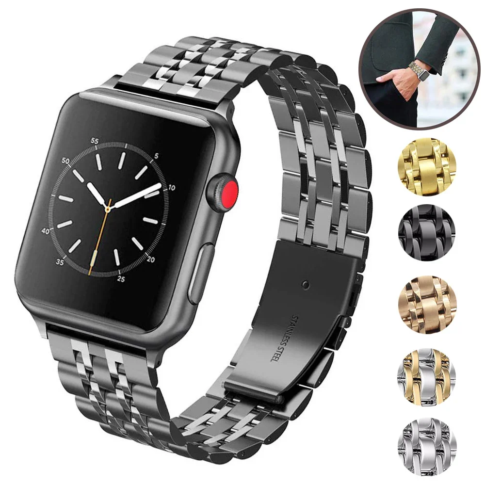 Correa de acero inoxidable para Apple Watch 9, banda Ultra de 49mm, 45mm, 41mm, 42mm, pulsera de 42mm, correa de metal para iwatch series 8, 6, 7,