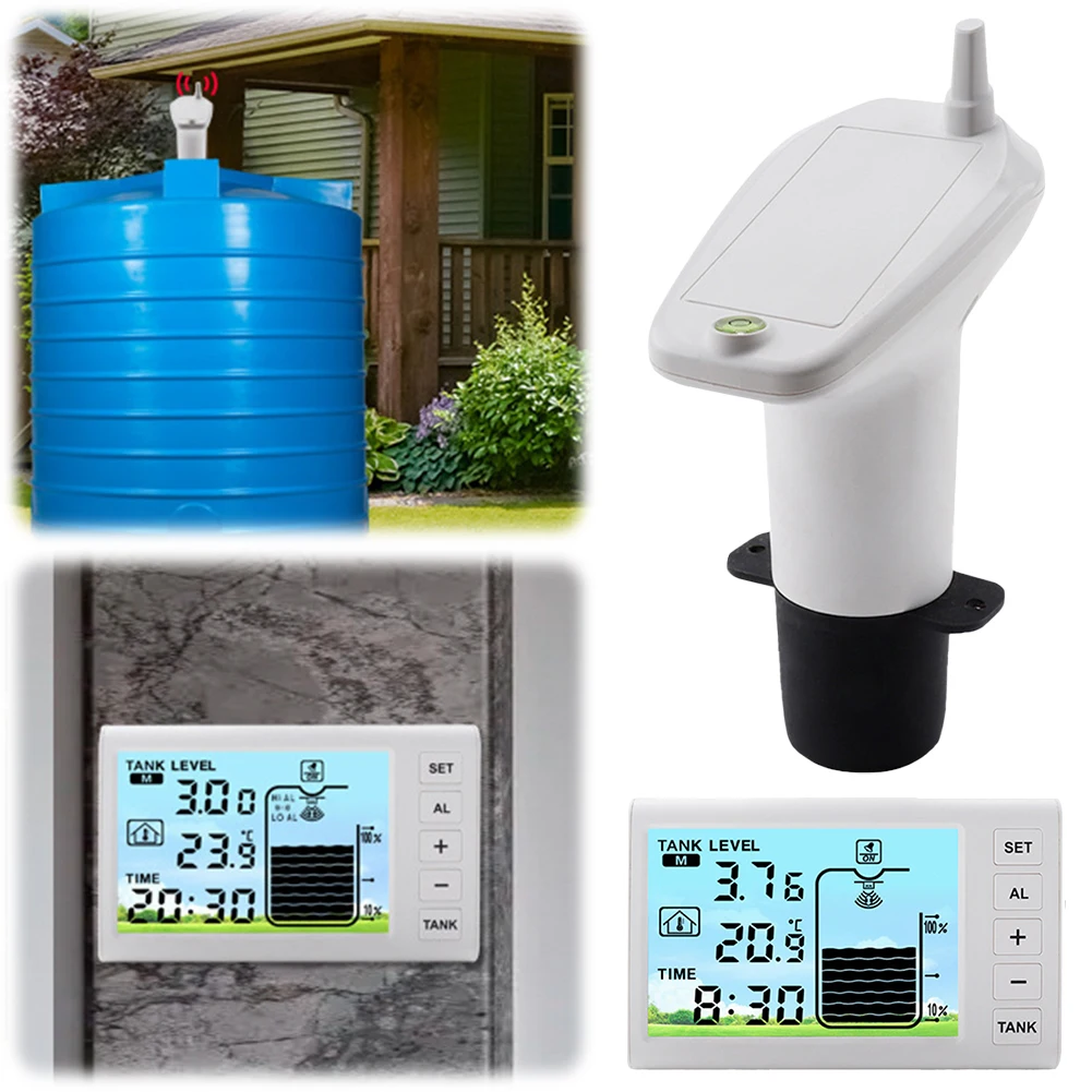 

Ultrasonic Water Tank Liquid Depth Level Meter Temperature Clock Gauge W/ Alarm Ultrasonic Tank Liquid Depth Level Meter