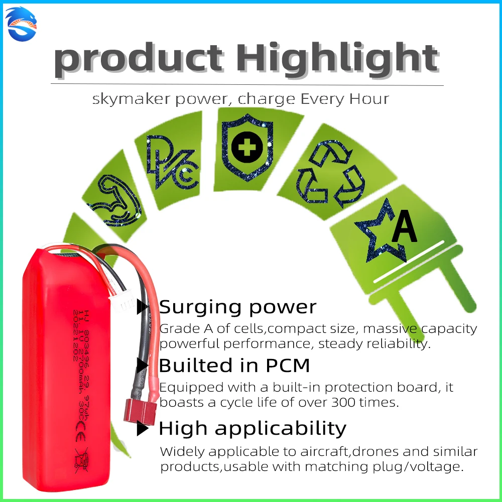 skymaker 11.1V 3S 2700mAh High-Rate LiPo Battery(903496) 30C for  brushless boat and high-speed 4wd rc car upgrade accessories
