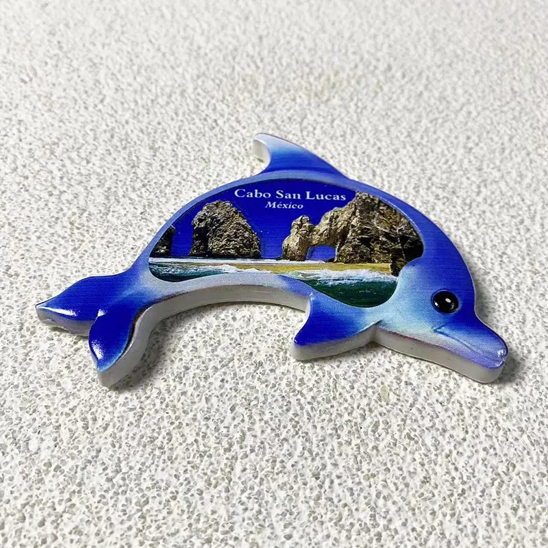 1 pieza, Recuerdo Turístico de Cabo San Lucas, México, Artesanía, Delfín Decorativo Tridimensional, Imanes de Refrigerador Pintados en 3D