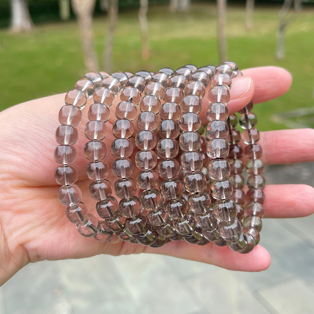 Natural Star Smoky Quartz Bracelet Barrel Cut Beads Antique Cylinder Gemstone Stretch Jewelry Women Men Root Chakra Grounding