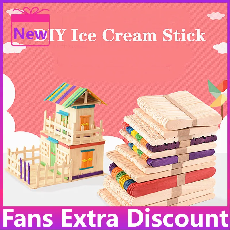 Hot Sale Wooden Craft Ice Cream Sticks Natural Wood Cake Tools DIY Kids Handwork Art Crafts Toys Ice Mold Popsicle Sticks