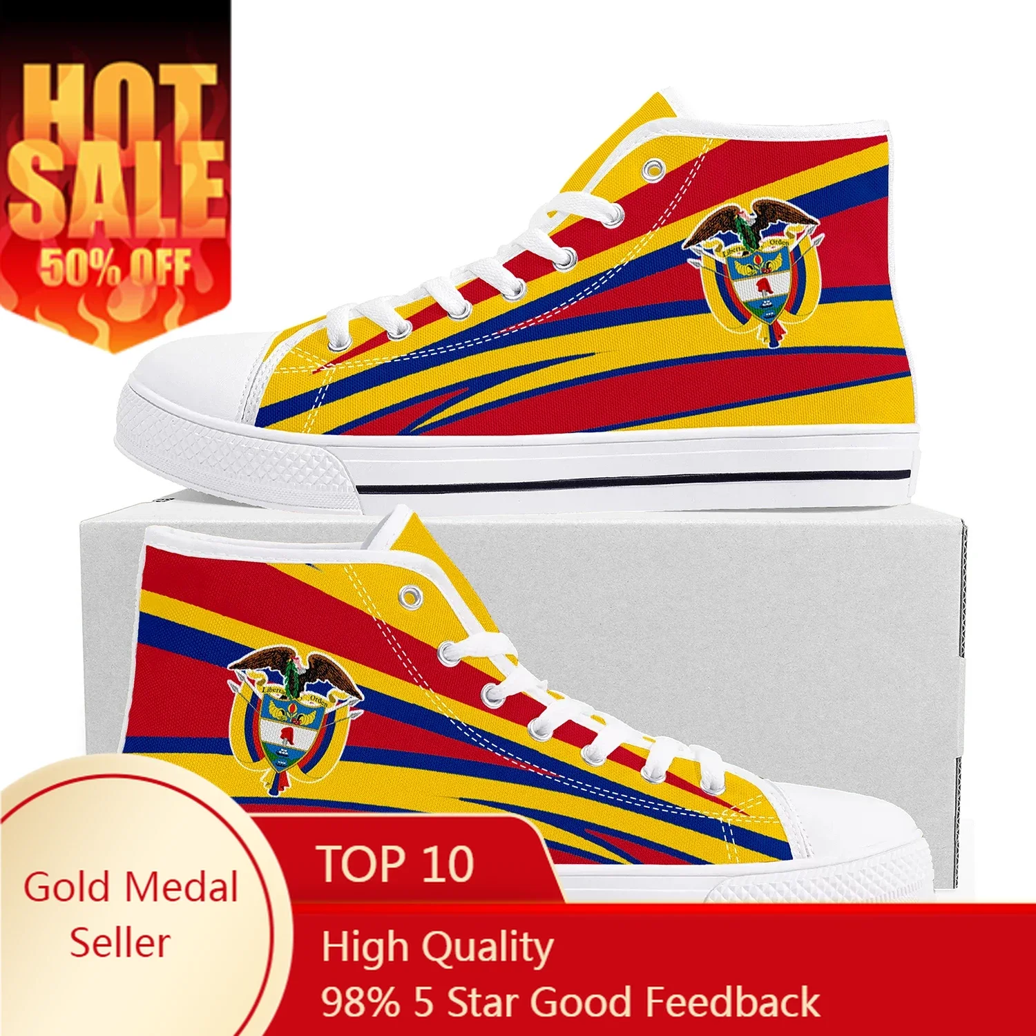 

Colombia Flag Bogota High Top High Quality Sneakers Mens Womens Teenager Canvas Sneaker Casual Couple Shoes Custom Made Shoe