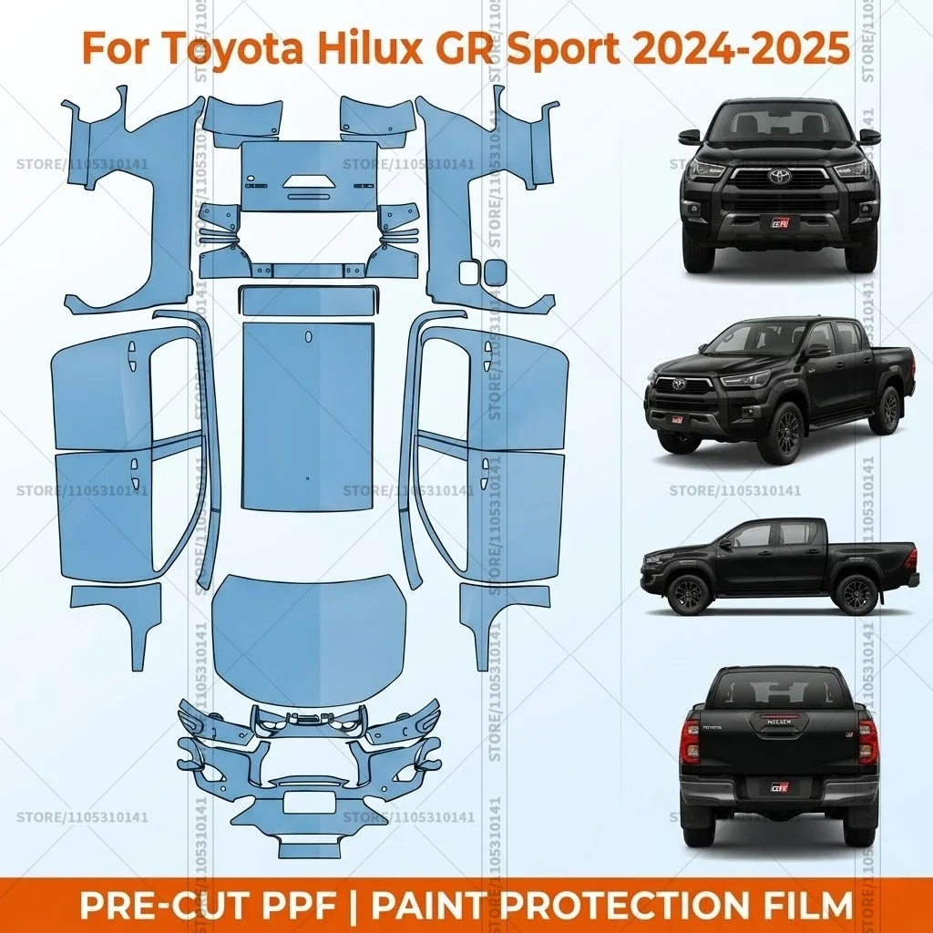 

Pre-Cut Paint Protection Film PPF Transparent Bumper Protector Automotive Clear Bra Car Film For Toyota Hilux GR Sport 2024-2025