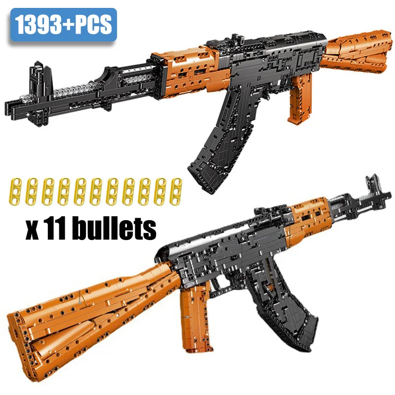 Military Series 1393pcs AK47 AKM Automatic Rifle Model Building Blocks High-tech MOC Can Shoot Bullet Weapon Bricks Toys Gifts