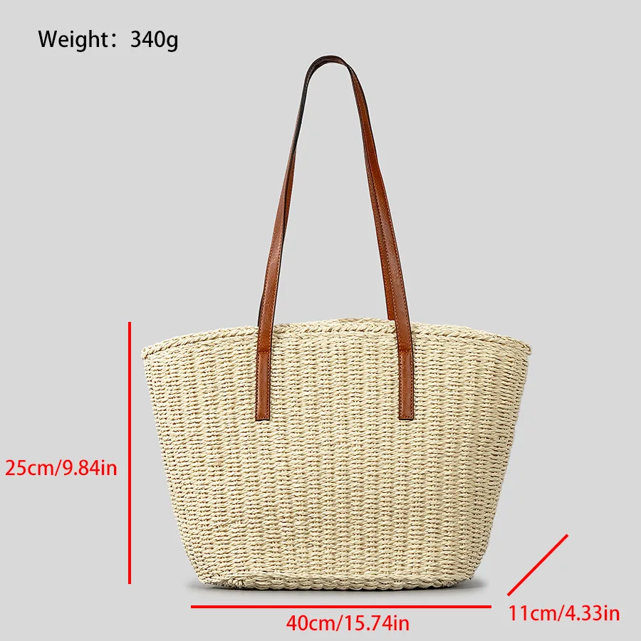 Casual Large Capacity Straw Basket Bag Rope Woven Women Shoulder Bags Handmade Lady Handbags Summer Beach Big Tote Shopper Purse