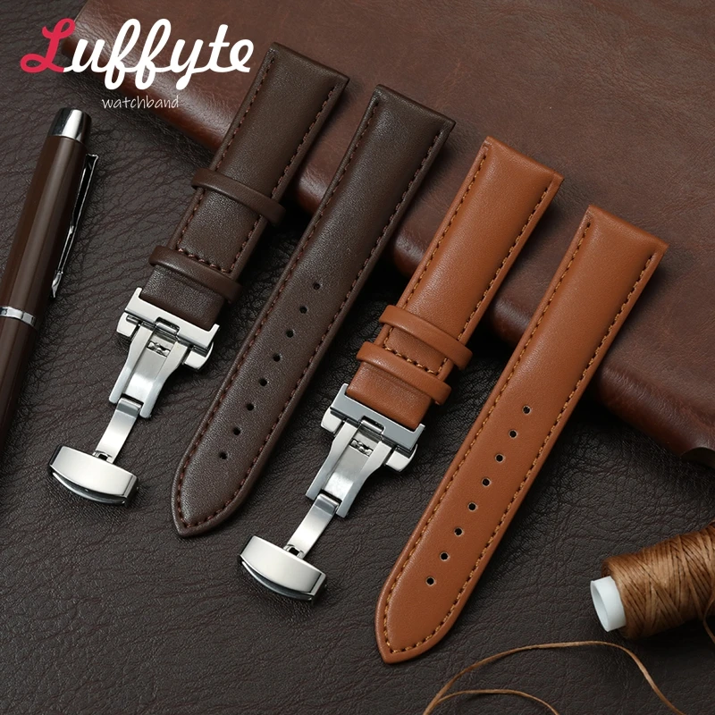 

Business PU Leather Replacement Watch Band 18mm 20mm 22mm 24mm Wrist Bracelets Men's Women's with Butterfly Clasp Watchband Belt