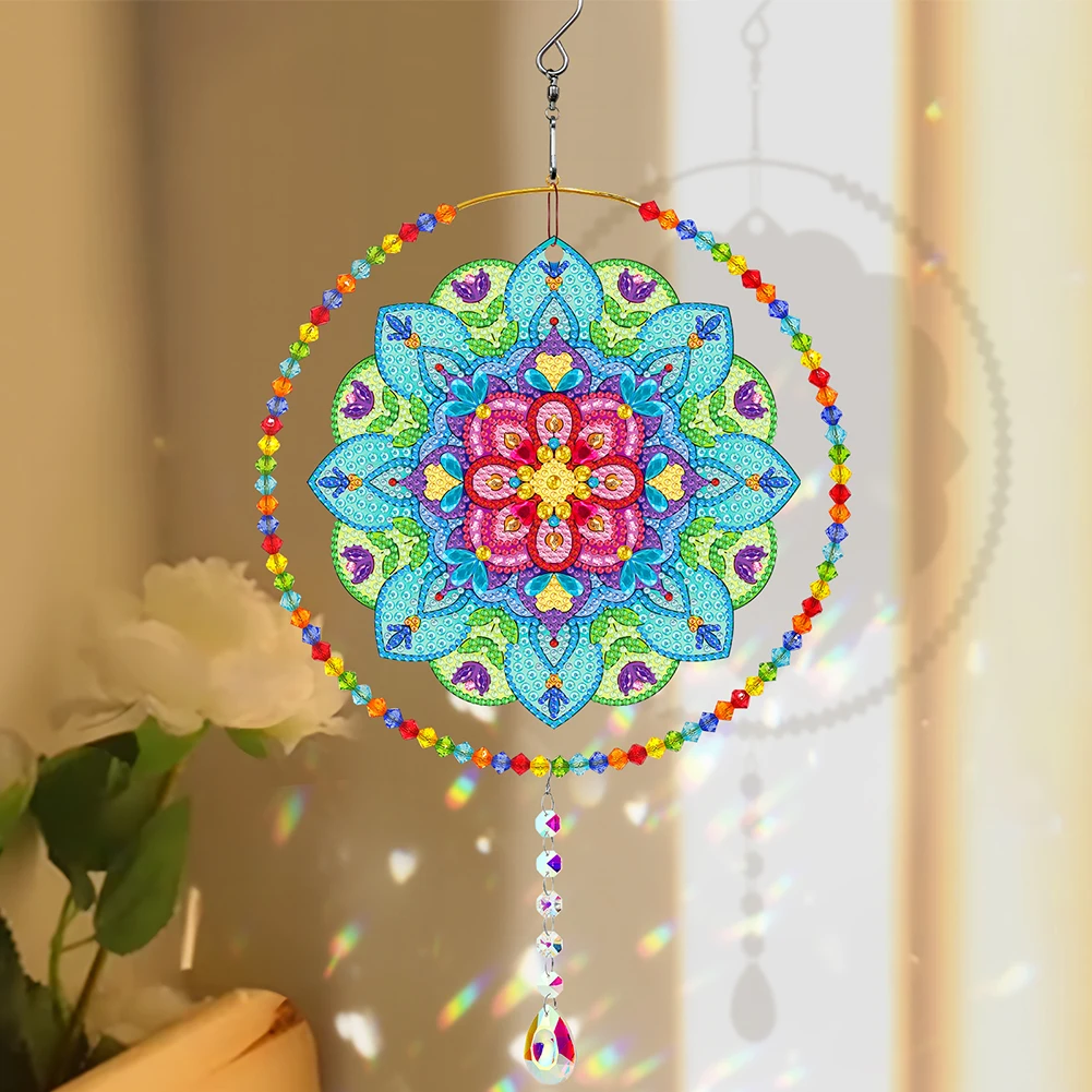 Home Decor DIY Craft Suncatcher Diamond Painting Hanging Ornament Sign Mandala Diamond Drawing Hanging Crystal Pendant For Gift