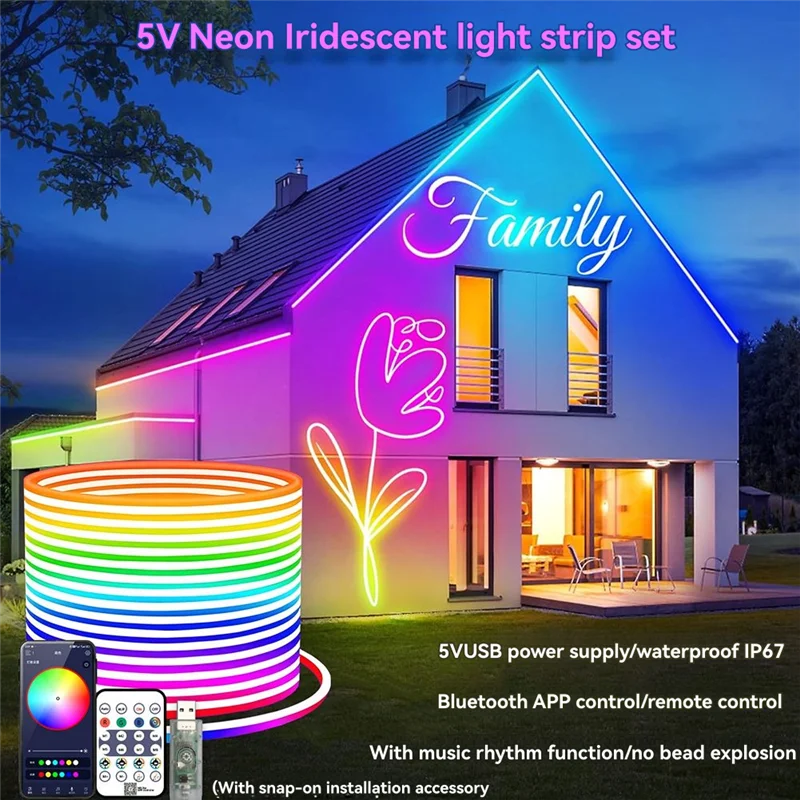 

A43T 5 Meter Control RGB Neon Light Strip With 24 Key Remote- Color Changing Waterproof Lights For Bedroom, Room& Outdoor Decora