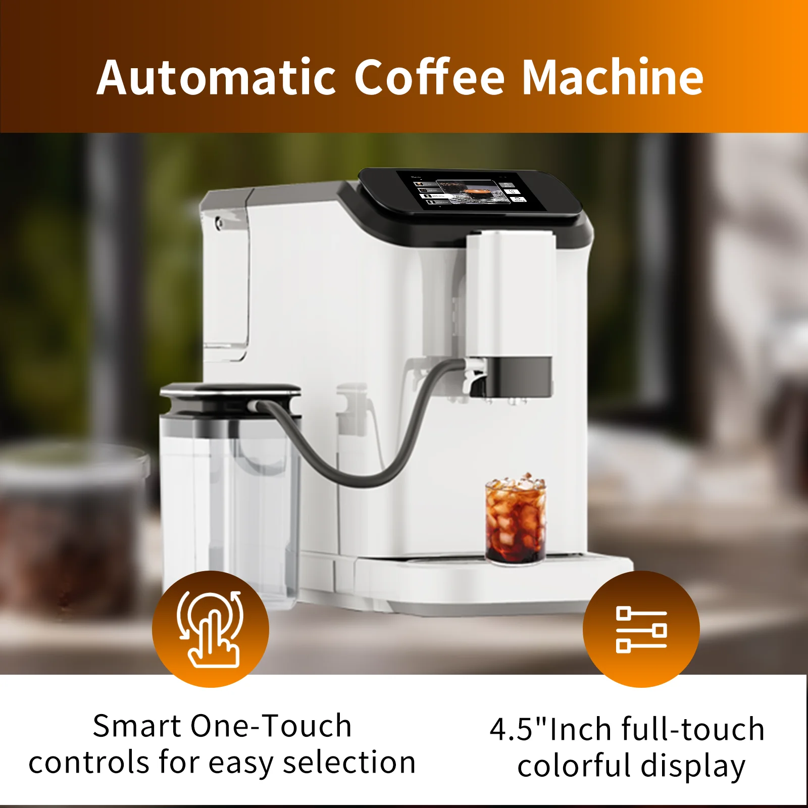 Mcilpoog WS-D5 Automatic Espresso Machine ，Built-In Milk Frother & Tank, 12 Coffee Varieties, Touchscreen，Ideal for Home Use