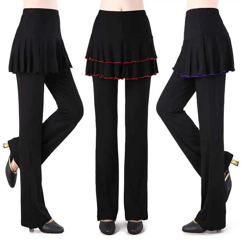 

Новые женские брюки для латиноамериканских танцев весна-лето, из ледяного шелка, с юбкой, для квадратных танцев, премиум-класса, модные