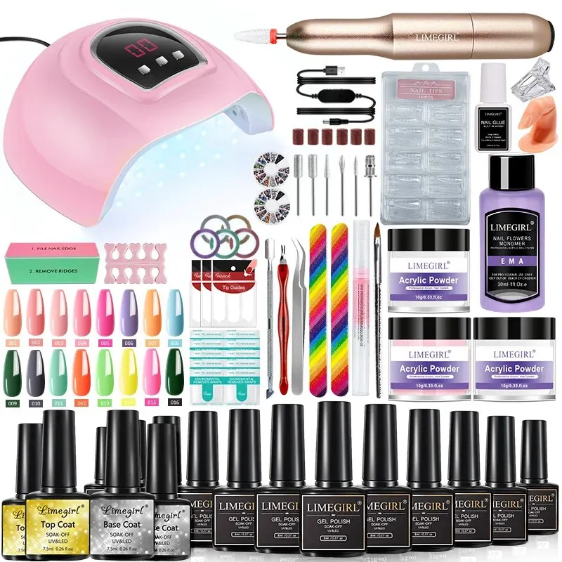 مجموعة طلاء أظافر جل من الأكريليك مع مجفف مصباح الأشعة فوق البنفسجية ، ورنيش شبه دائم ، مجموعة أدوات تزيين الأظافر الاحترافية ، مجموعة مانيكير