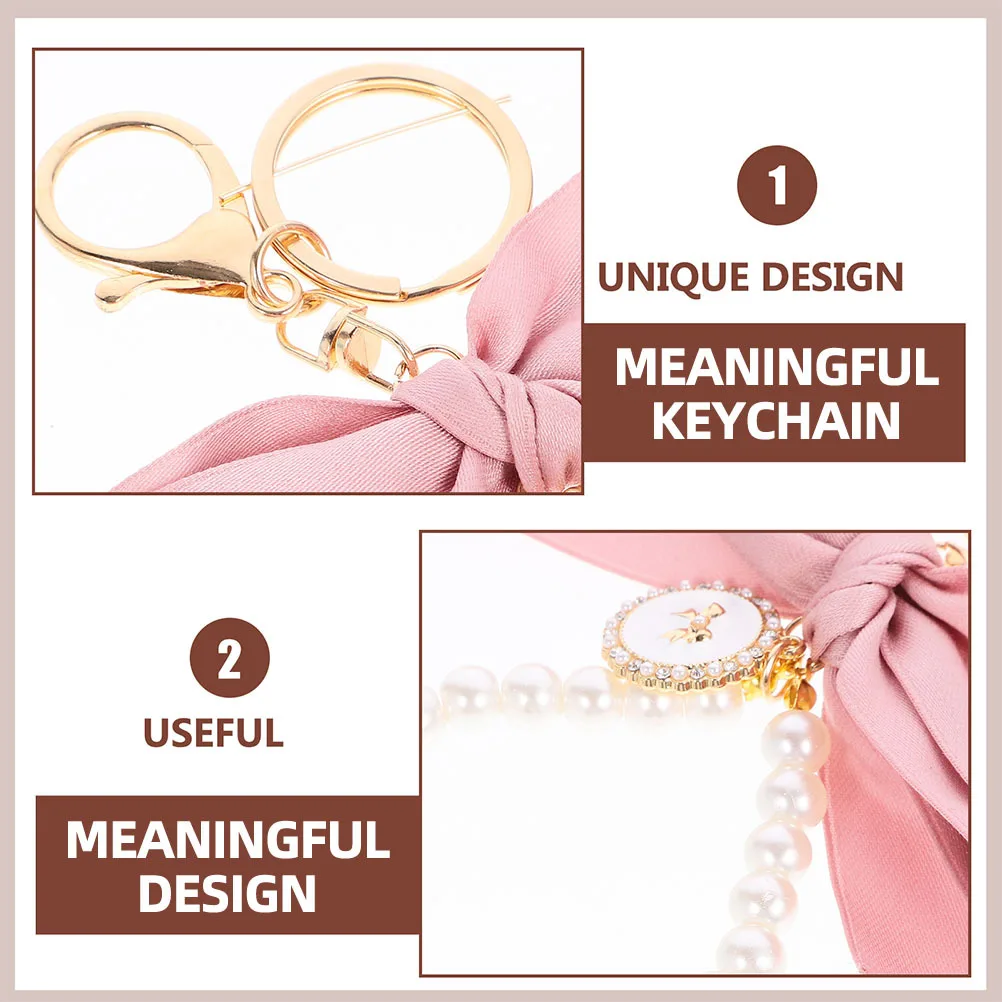 

2pcs Bowknot Keychain Faux Pearl Pendant Decorative Key Rings For Women Bag Hanging Ornament Car Keys Purse Backpack Wallet Key