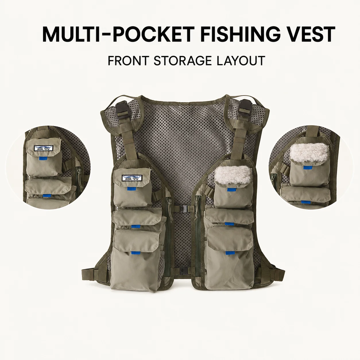 SENYE Fly Fishing Vest Men Women Multi Pocket Mesh Back Adjustable Buckle Storage Waistcoat with Front Flap Pockets for Fishing view 2
