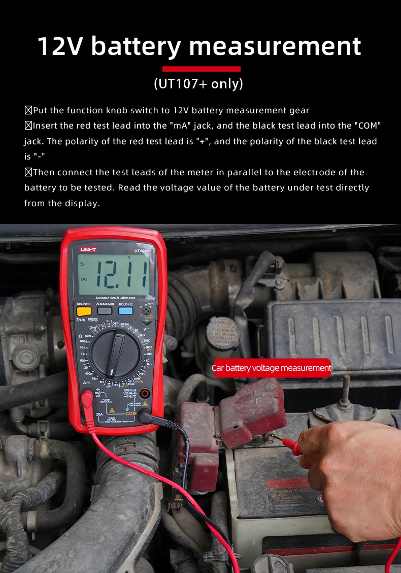 UNI-T UT105+ UT107+ Digital Automotive Multimeter Car AC DC Current Tester Voltmeter Capacimeter Frequency Meter Temperature