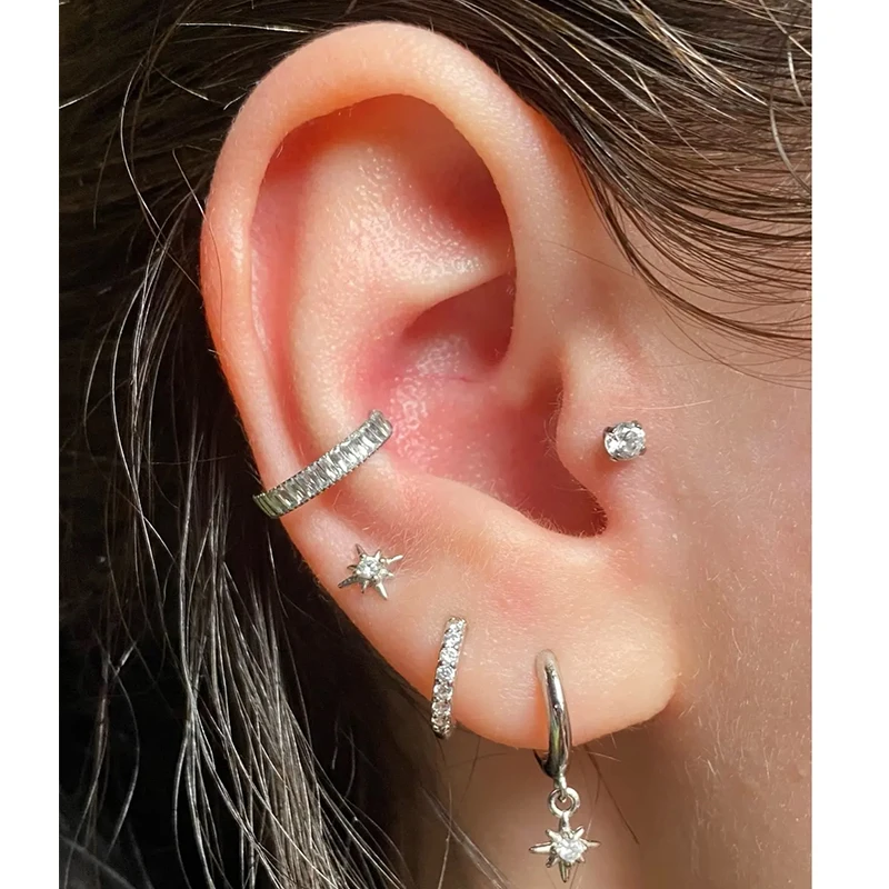 ATSM F136 Titanium Piercing 8/10/12mm CZ Septum Clicker Ear Stud Piercing Nose Ring Conch Tragus Cartilage Earrings Body Jewelry