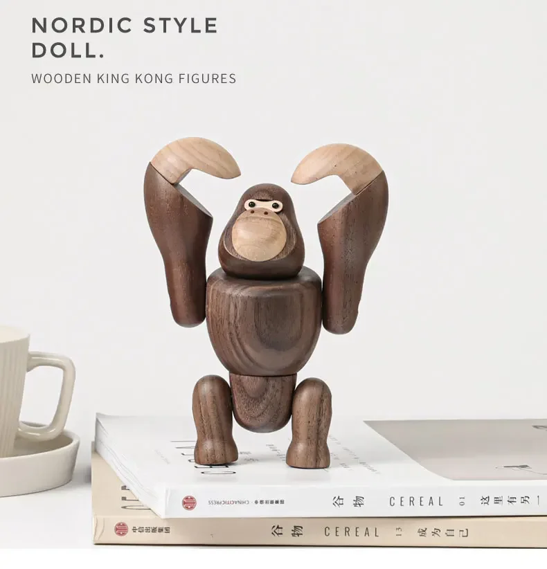 Figuras nórdicas de madera King Kong, figuritas de gorila, mono colgante, accesorios de decoración del hogar, adorno artesanal marrón, regalos para hombre