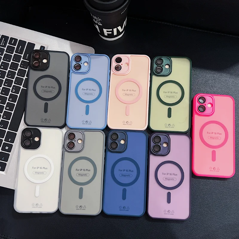 Magnetic Luxury Matte Translucent Armor Shockproof Case For iPhone 16 15 14 13 12 Pro Max Plus For Magsafe Wireless Charge Cover
