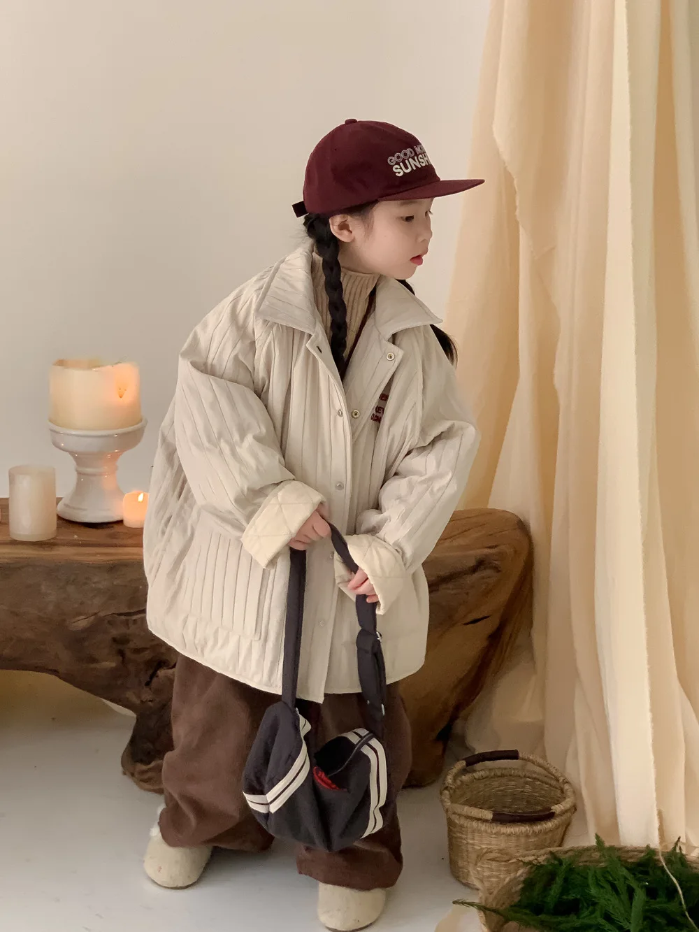 Childrens Coat 2024 Winter Boys Girls Korean Polo Collar Letter Cotton Jacket Childrens Loose Thickened Cotton Coat