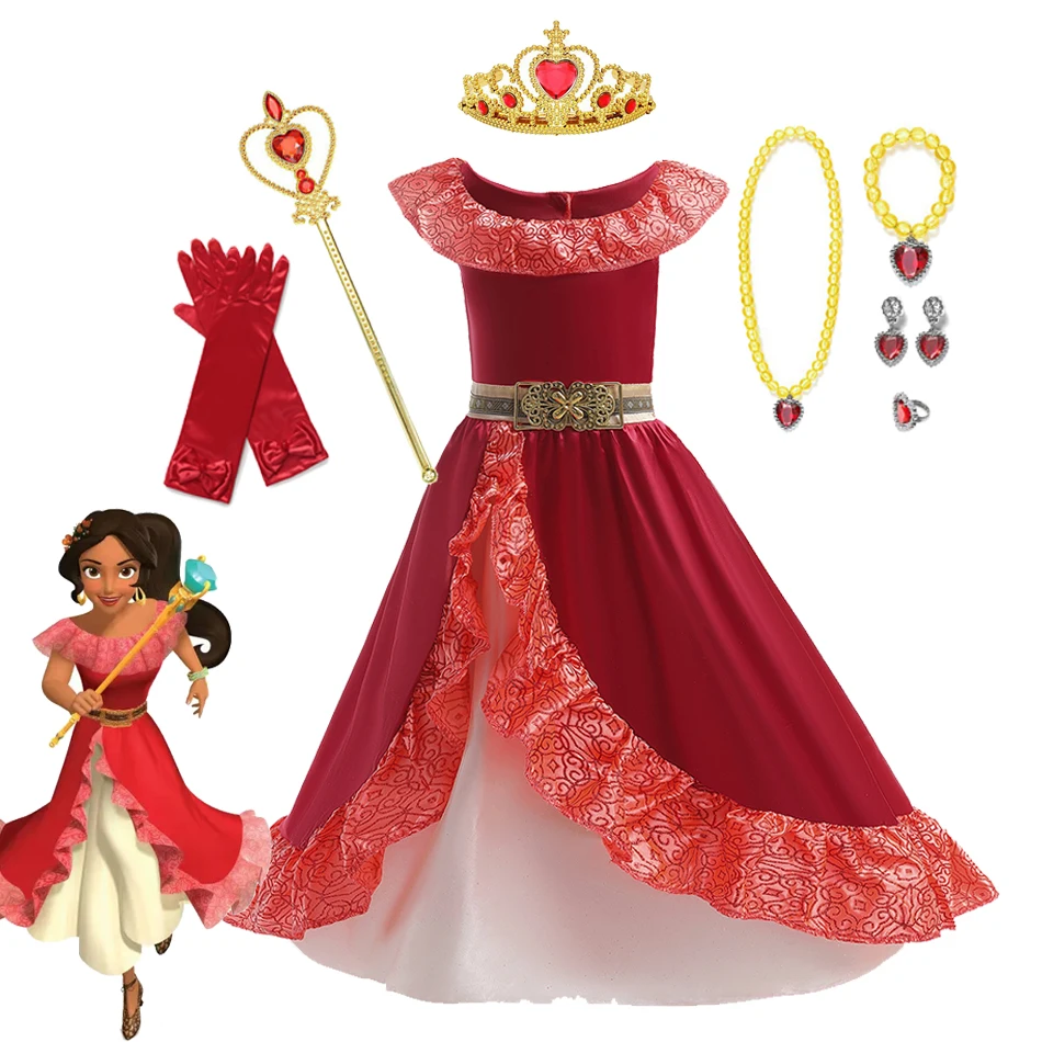 Disney Princess Elena Cosplay Costume Girls Dress Children Clothing Kids Party Halloween Birthday Ball Gown Sleeveless Outfits