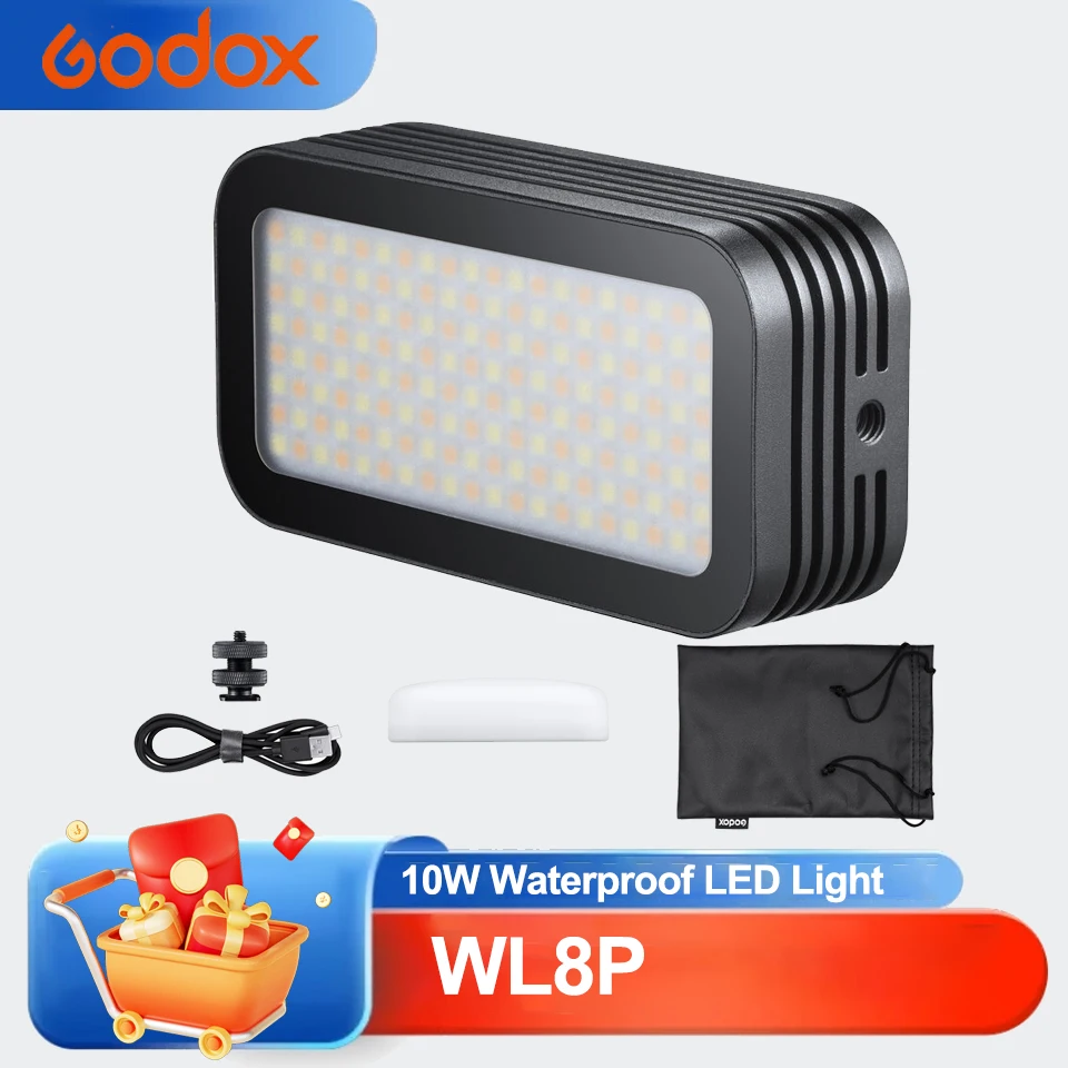 

Godox WL8P 10 Вт 2700K-8500K Водонепроницаемый светодиодный светильник для видеосъемки 2900 мАч 96 CRI 97 TLCI Управление через приложение для Sony Canon DSLR