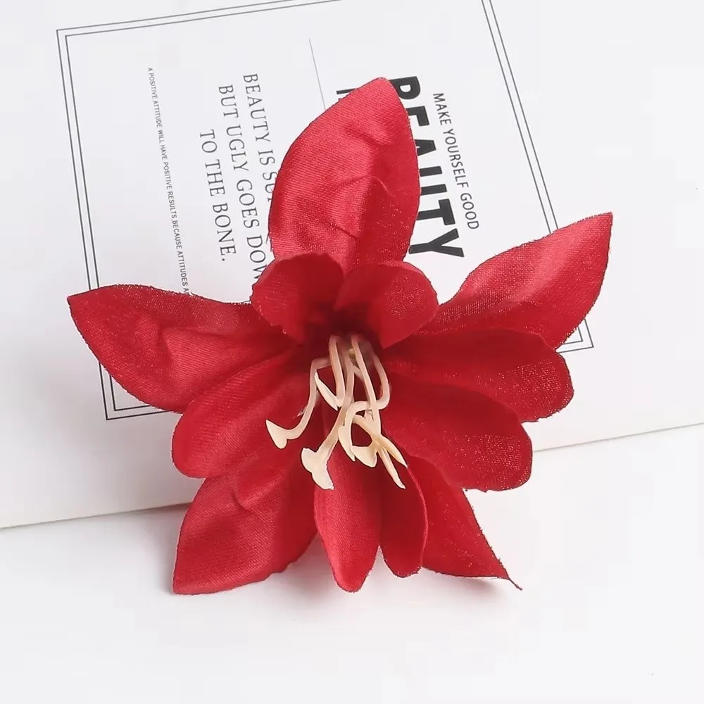 10 Stück Seiden-Kunstlilien DIY-Bouquet Handgefertigte Seiden-Kunstblumenköpfe Materialien Simulierte Doppelblüten-Lilien – Detail 2