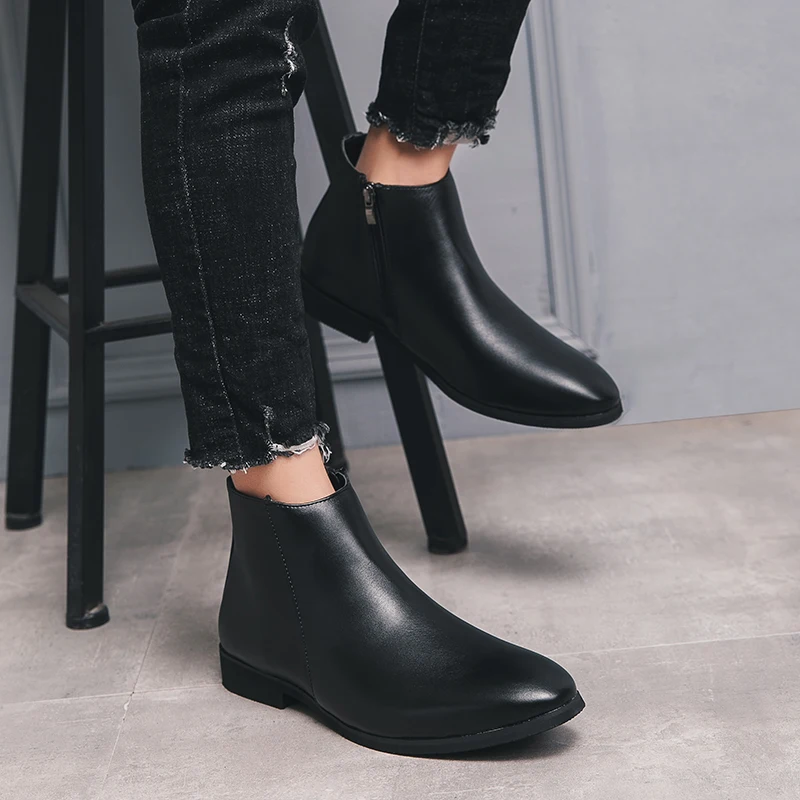 

Кожаные ботильоны «Челси» в британском стиле для пожилых людей, офисные деловые повседневные ботинки с высоким берцем для мужчин, мягкие удобные качественные остроконечные ботинки