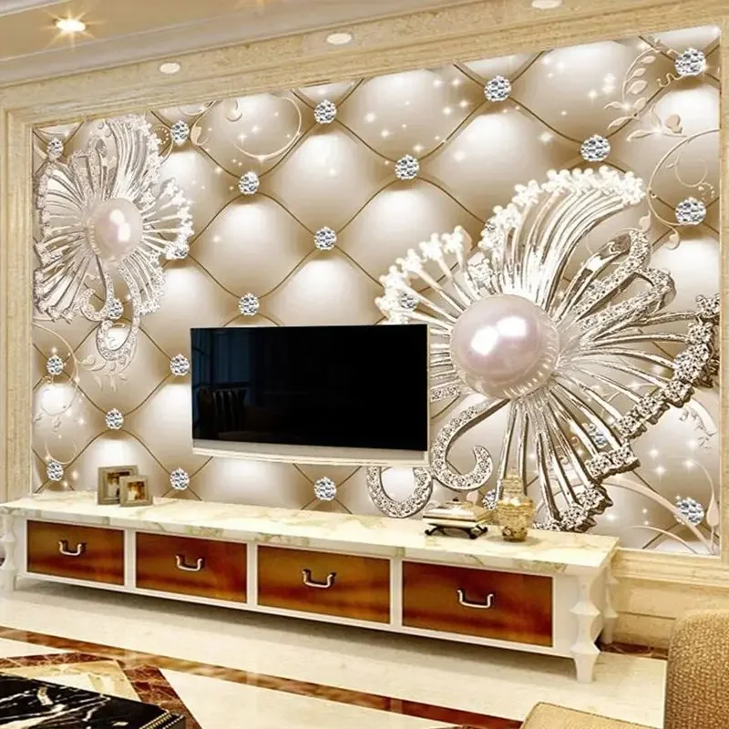 Custom wallpaper 3d luxury black dahlia soft bag jewelry background wall Diamond Soft Pack mural living room decorative painting