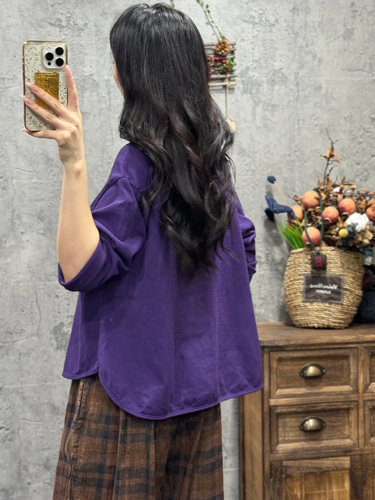 Amax LuluE Japanese Design Fall Clothes Womens Fashion Casual Vintage Tee Shirts Females Luxury Classic Loose Solid Cotton Tops