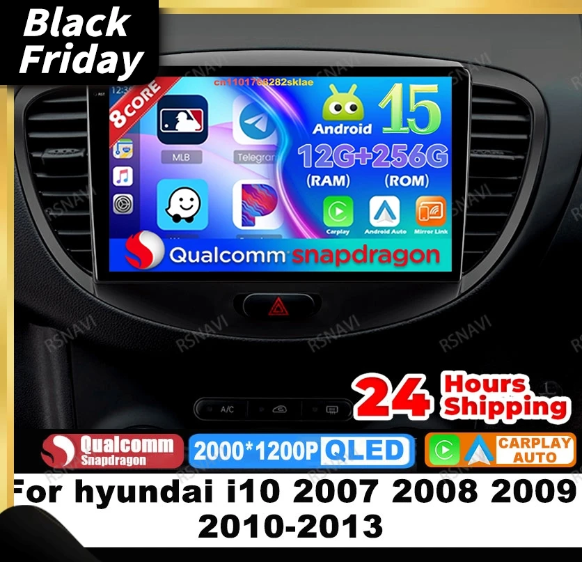 Car Radio Android 15 For Hyundai I10 2007 2008 2009 2010-2013 DSP BT Navigation Viedo Player 4G LTE DVD Head Unit QLED GPS AUTO