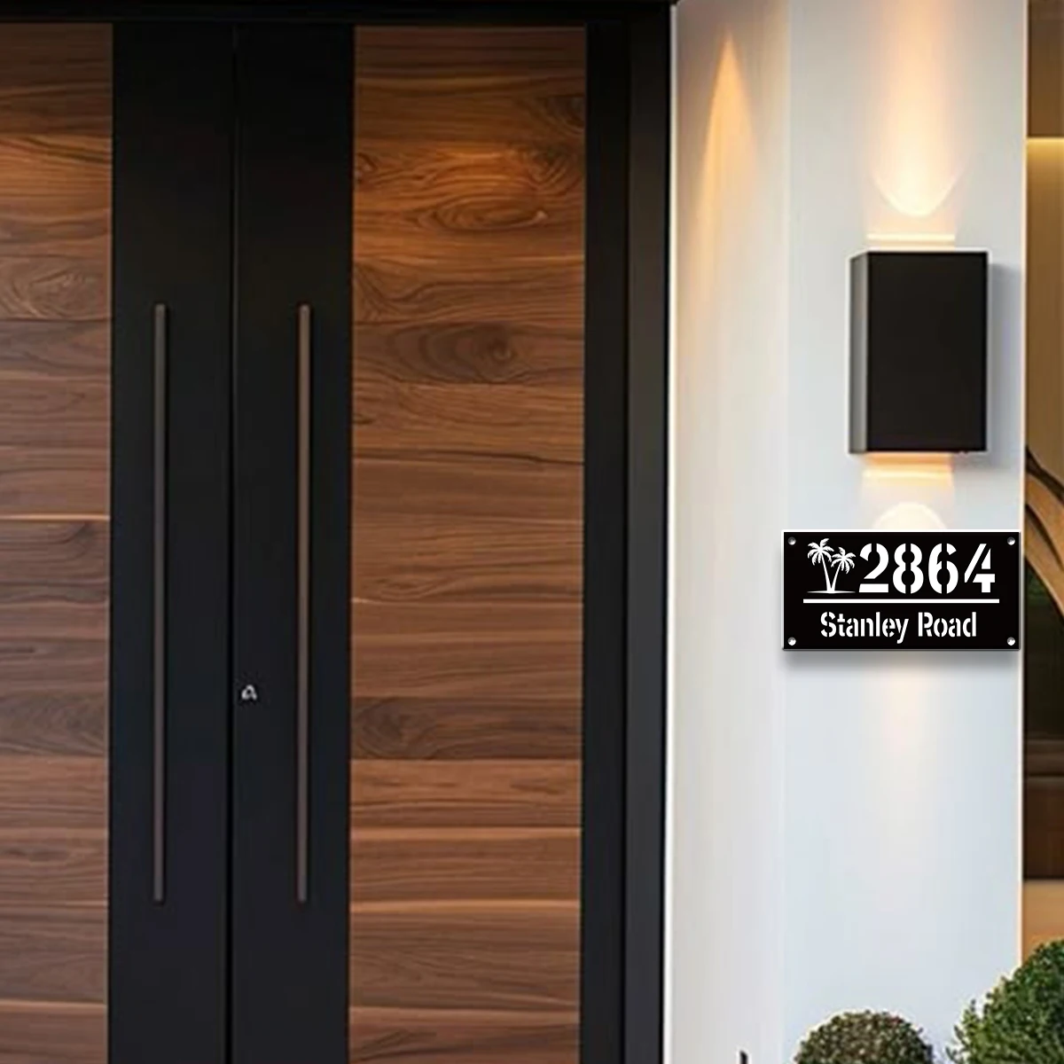 1 Stück personalisiertes Nummernschild aus Acryl mit Kokosnussbaum-Motiv, doppelschichtig, Hausnummer, Türnummer, Dekoration für Zuhause, Wohnung, Briefkasten