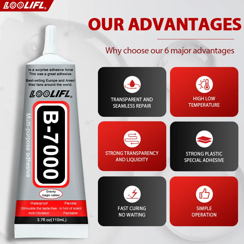 A nova super cola b7000 é transparente e instantaneamente seca, adequada para decoração de tecidos feitos à mão e reparação de itens, com operação simples.