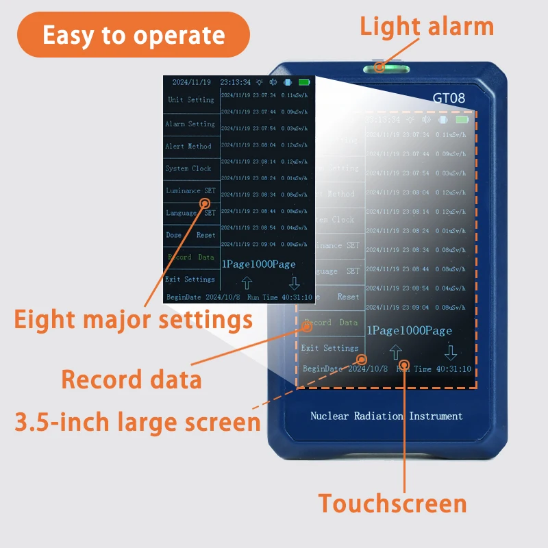 3.5inch Touchscreen Geiger Counter Nuclear Radiation Personal Dosimeter X-ray γ-ray β-ray Radioactivity Tester Marble Detector