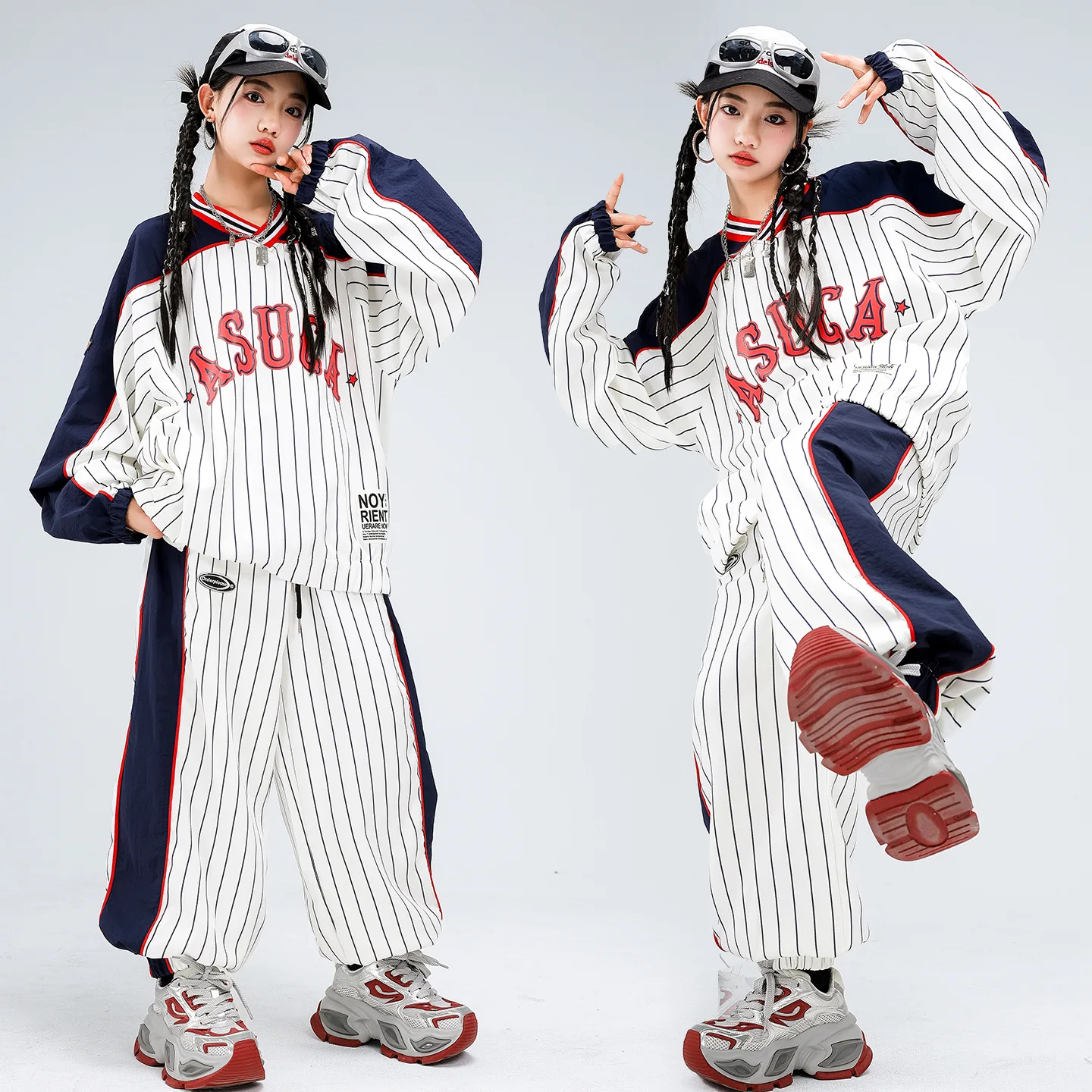Kid Kpop Hip Hop Clothing White Striped Pullover Baseball Jersey Jacket Casual Jogger Pants for Girl Boy Dance Costumes Clothes
