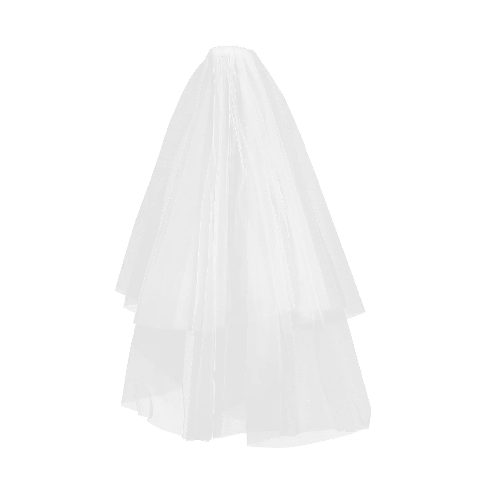 

Bridal Veil Short Double Layer Tulle Wedding Headpiece With Metal Comb For Bride Women Bachelorette Party Beige Elegant Hair