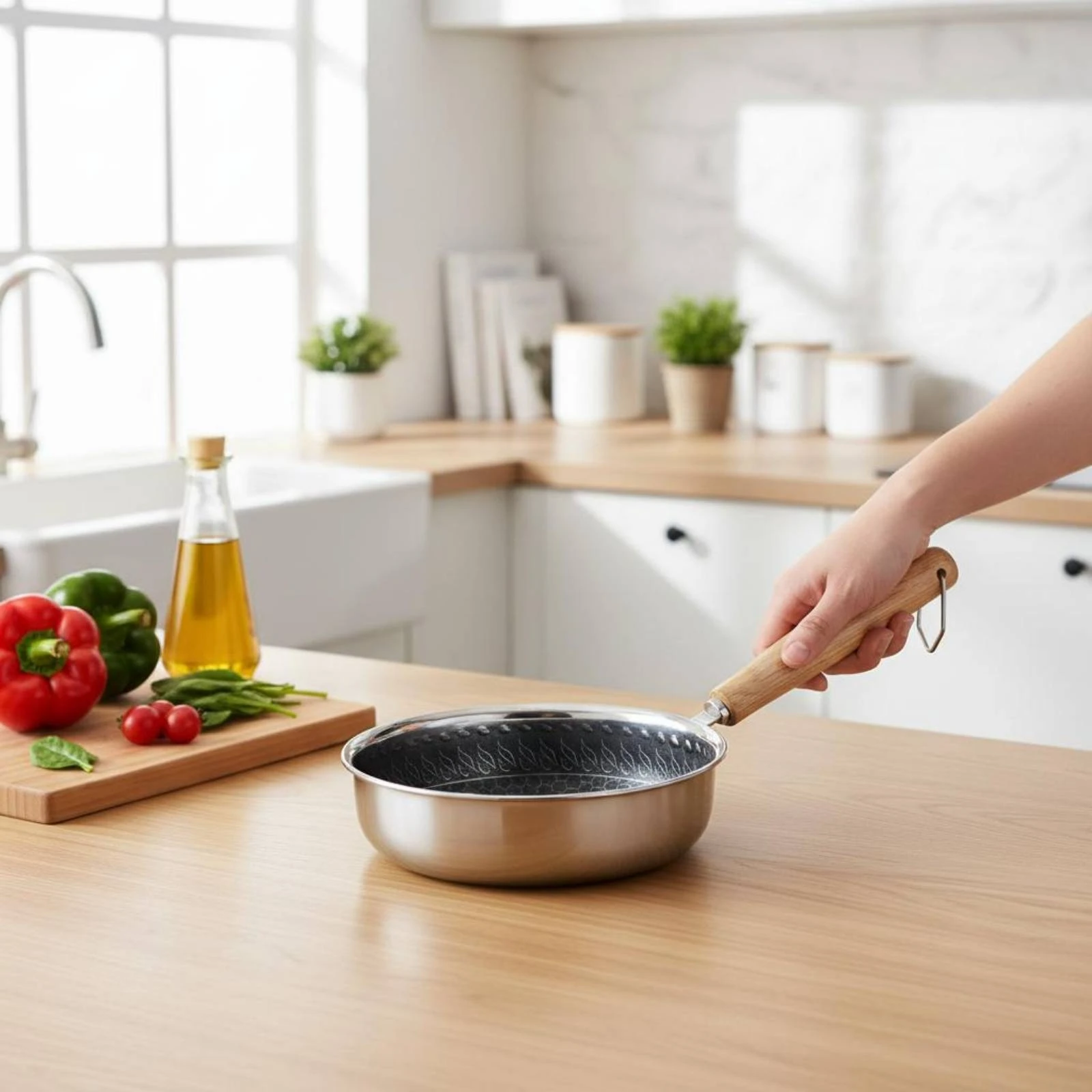 Honeycomb Frying Pan Flat Base Stainless Steel Frying Pan Stainless Steel Skillet Even Heat Distribution Cookware