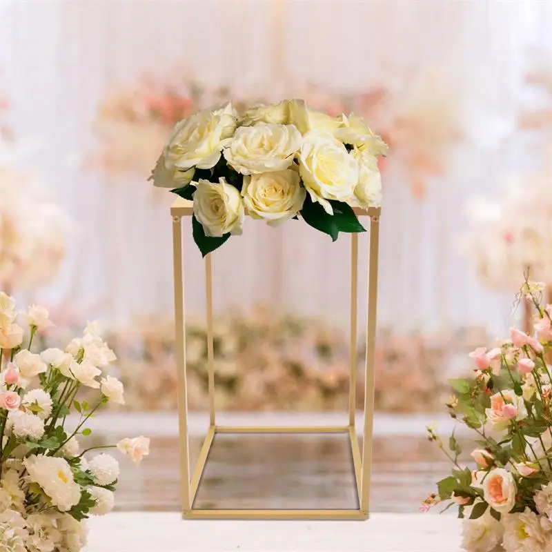 10PCS Gold Metal Floor Vase Column Flower Stand Centerpiece Vase For Wedding Party Anniversary Decoration 30*30*60cm