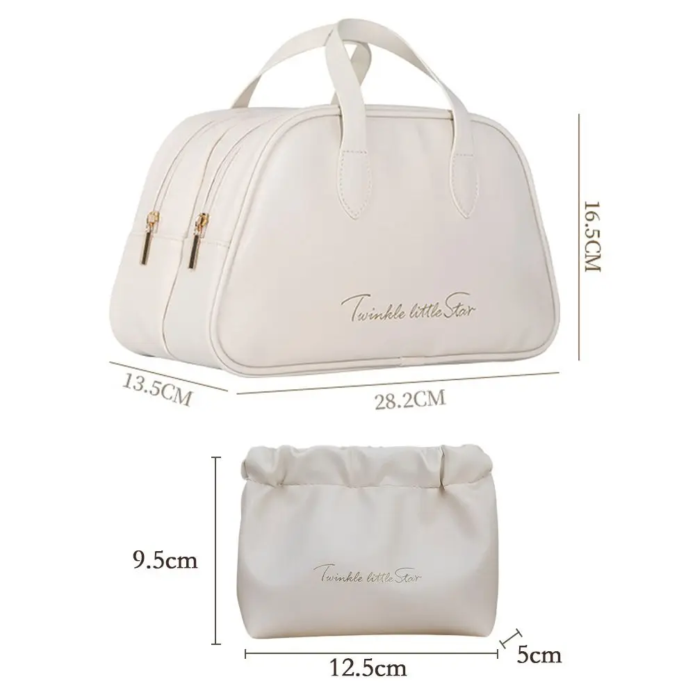 Borsa cosmetica da viaggio di grande capacità a doppio strato borsa per trucco portatile in PU borsa da bagno impermeabile per donna borsa