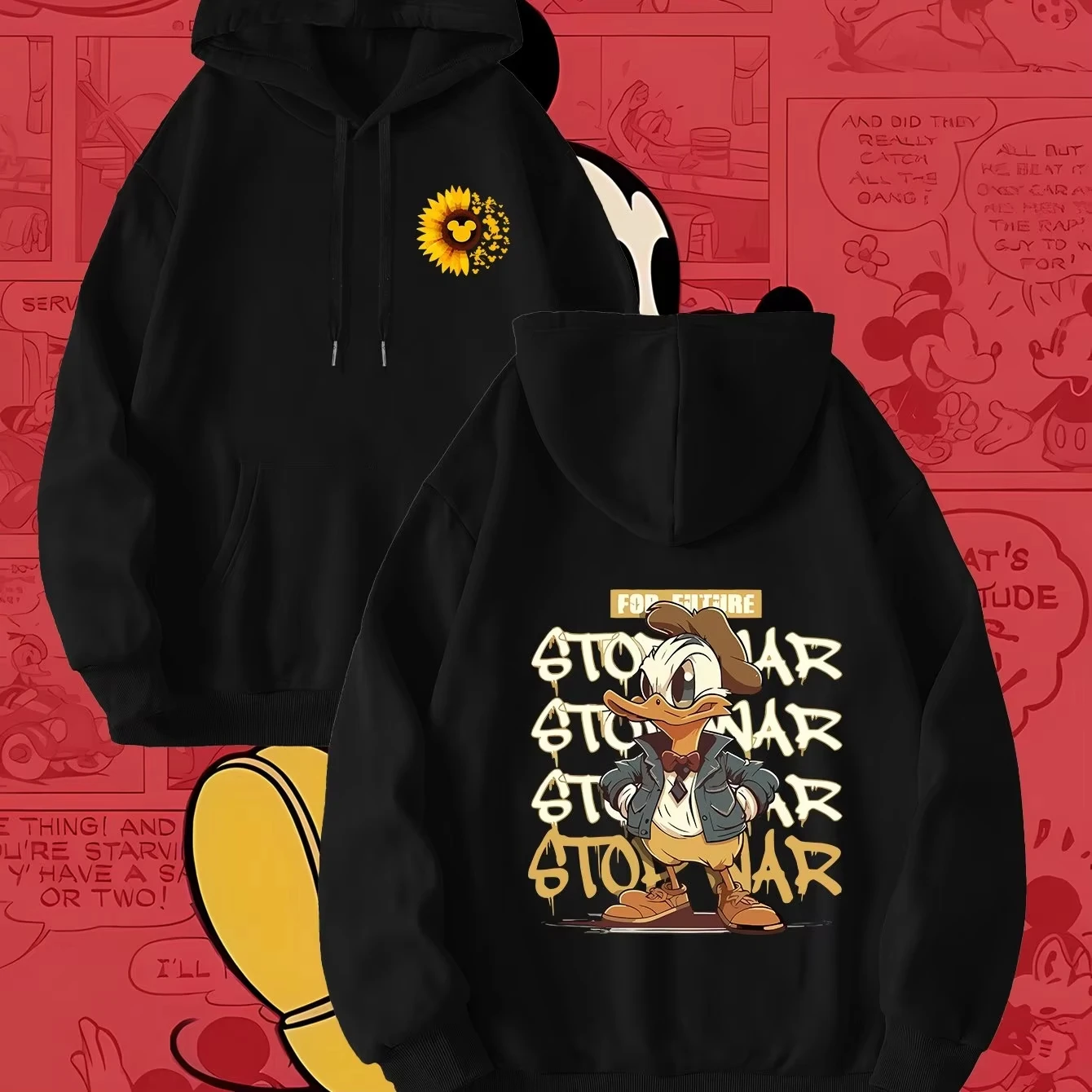 

Новая мужская толстовка с рисунком Дональда Дака от Disney, осенне-зимняя повседневная толстовка унисекс, пуловер, спортивный костюм, одежда, толстовка оверсайз