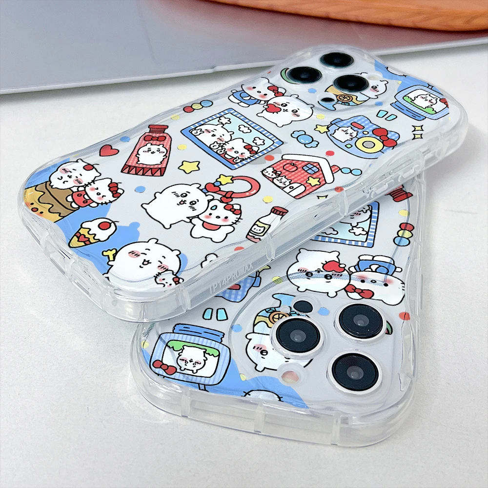 Hello Kitty Chiikawas Kawaii Phone Case for Samsung Galaxy S25 S24 S23 S22 S21 Ultra Plus 5G S20 FE 3D Wave Soft Clear Cover