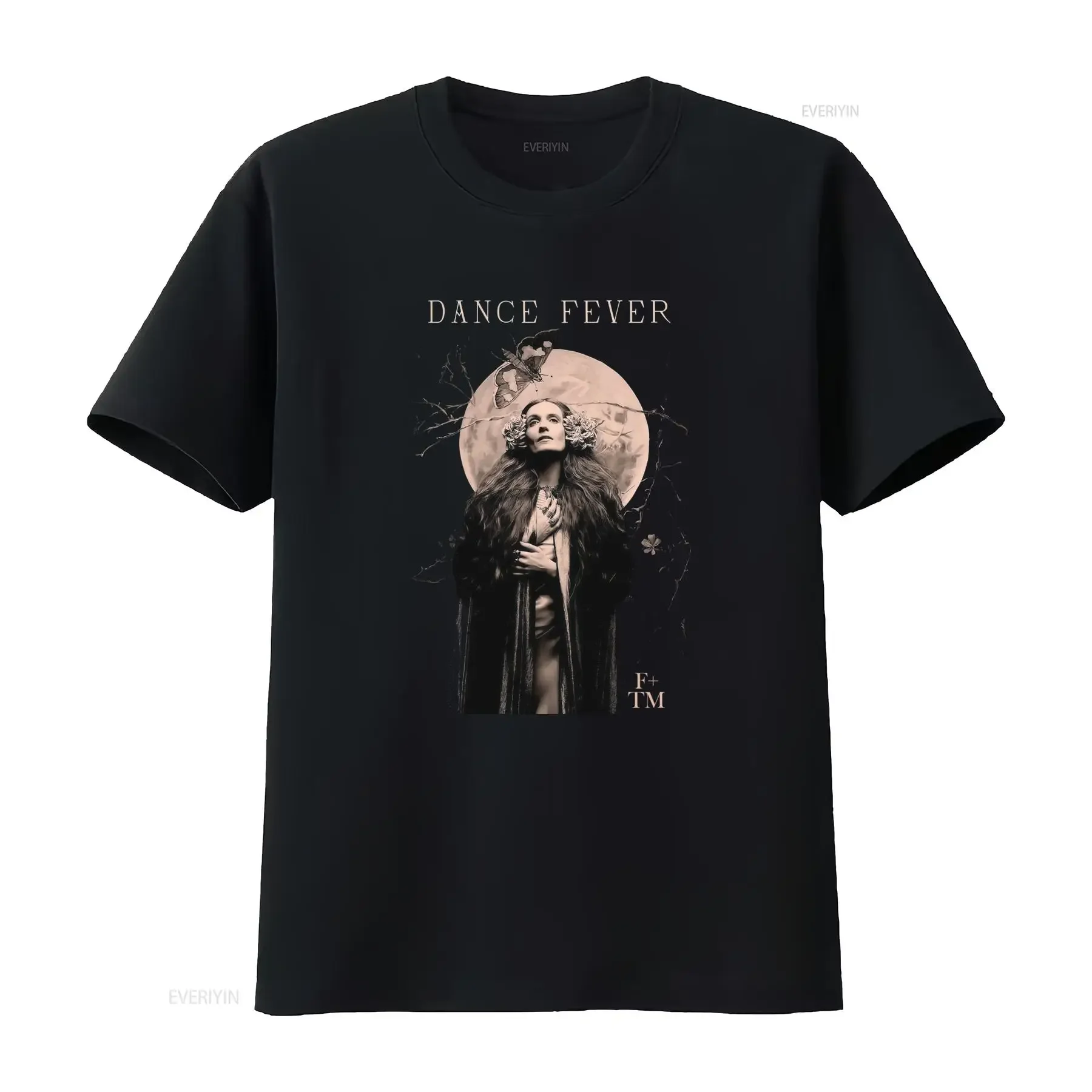 Men's Florence And The Machine 2022 Tour T Shirt Gothic Moth Dance Fever Print Black Band Merch S 5Xl Sizes Casual Round