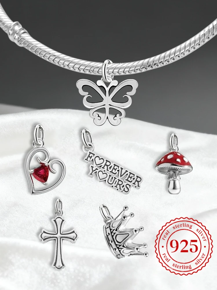 

925 Sterling Silver JamesAvery Vintage Pendants Butterfly Mushroom Crown Charms Beads Fit Original Bracelet Necklace DIY Jewelry