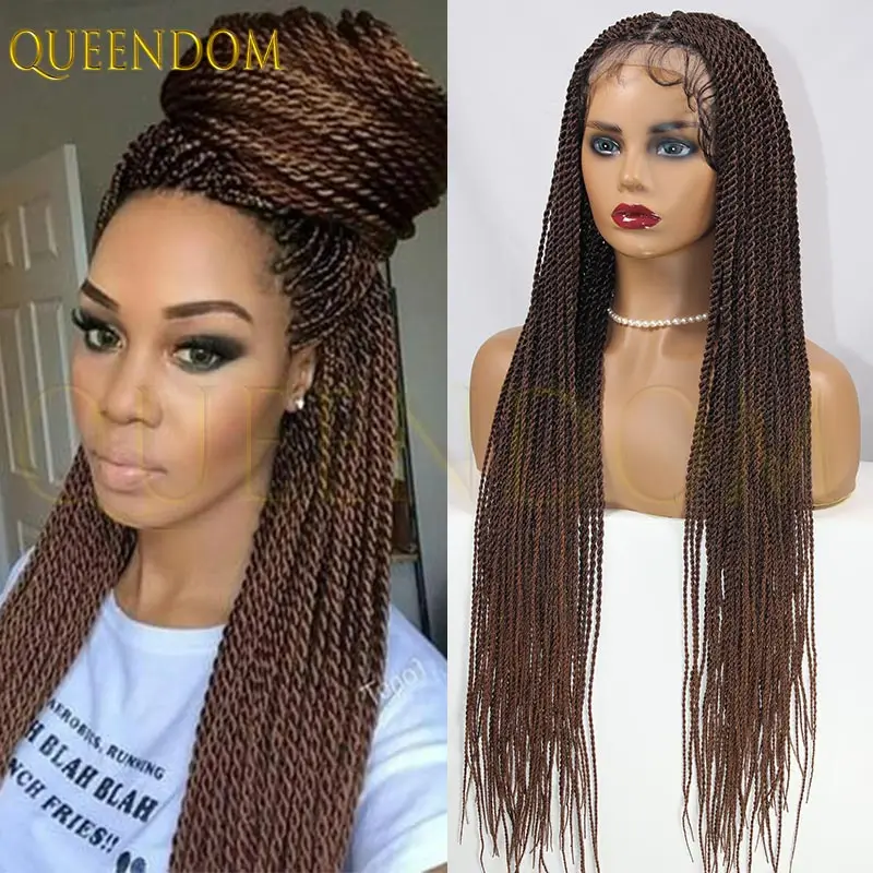 

36'' Senegalese Twist Synthetic Blonde Wig Full Lace Frontal Braided with Baby Hair Knotless Box Braid Faux Locs for Black Women